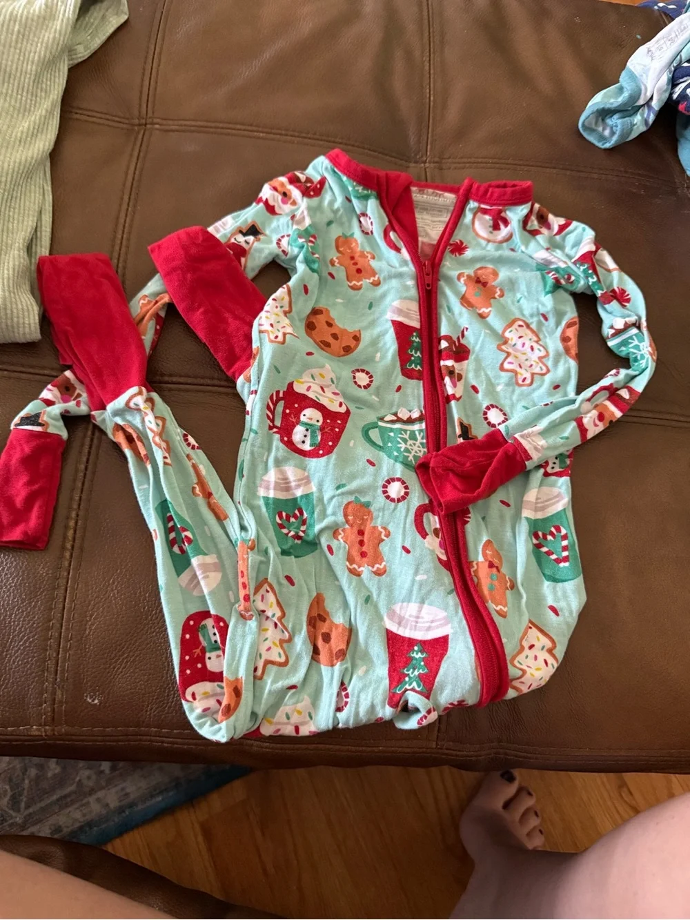 Little Sleepies Red-Trim Mint Holiday Print Footie